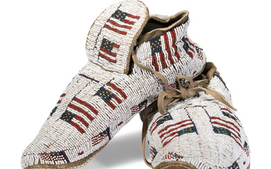 Sioux Beaded Hide Moccasins, with American Flags