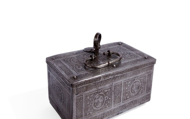 Small iron coffer, forged and etched, Germany beginning 17th century