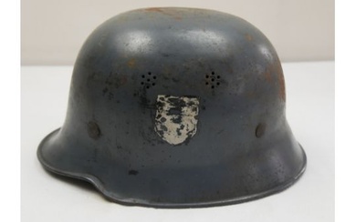 Stahlhelm 3. Reich M 34 Feuerschutzpolizei, teilweise noch mit HK Symbol komplettes Lederinnenfutter