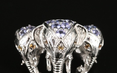 Sterling Sapphire and Tanzanite Elephant Ring
