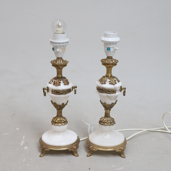 TABLE LAMPS, 2 pcs, brass and marble, Spain, second half of the 20th century.