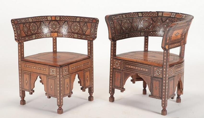 TWO SYRIAN INLAID CHAIRS