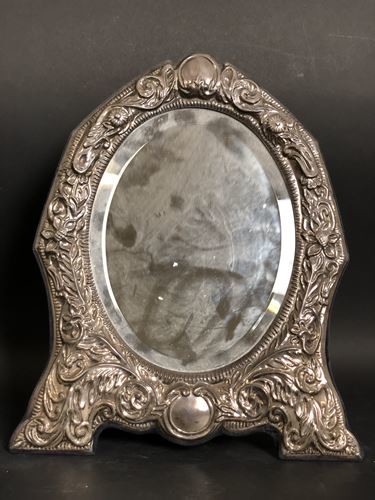 Table mirror with English silver repoussé decoration. H...