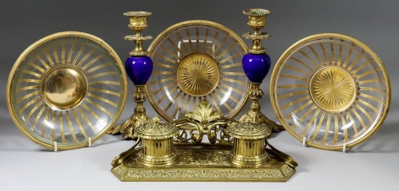 Three Gilt Brass Circular Baskets, Early 20th Century, with...