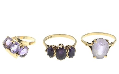 Three amethyst dress rings