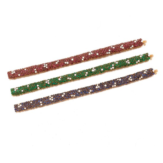 Three emerald, ruby, sapphire and diamond bracelets (Tre bracciali in smeraldi, rubini, zaffiri e diamanti), ILLARIO