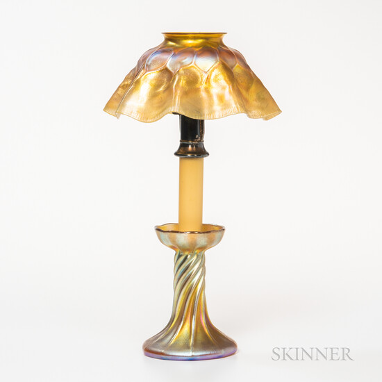 Tiffany Studios Gold Favrile Candlestick and Shade