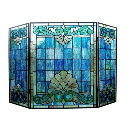 Tiffany-style Art Glass Shell Theme Folding Fireplace