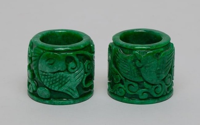 Two Chinese Carved Thumb Rings