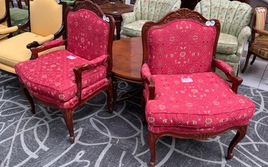 Two Continental Style Burgundy Armchairs