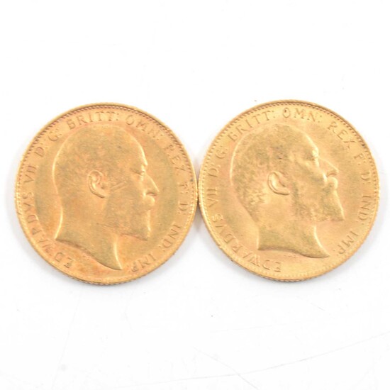 Two Edward VII Gold Full Sovereigns, 1909, 16g