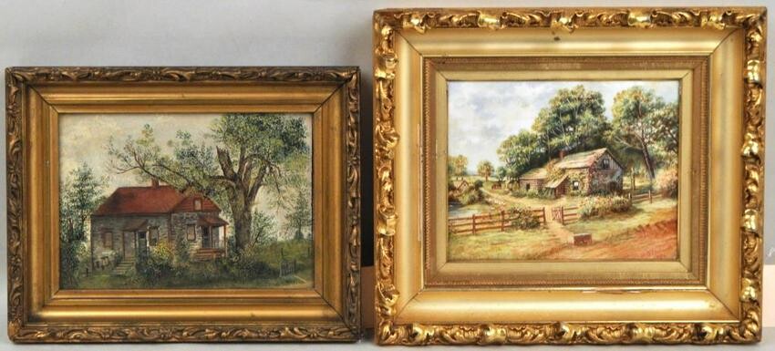 Two Rustic O/C, O/B Cottage Landscapes