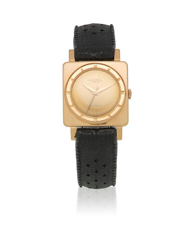 Universal Genève. An 18K rose gold automatic square wristwatch