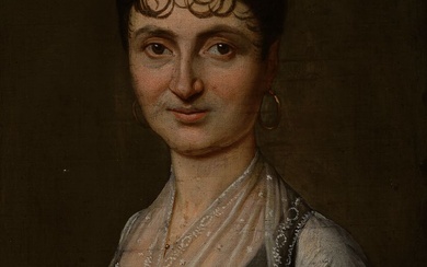 Unknown Biedermeier artist, German, around 1830, en-face portrait of a...