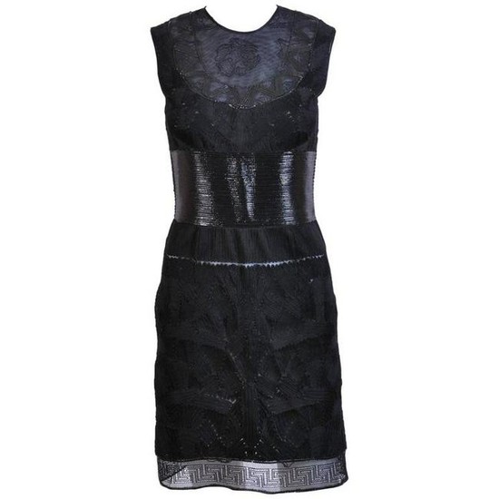 VERSACE Black Tulle Dress w/ Patent Leather