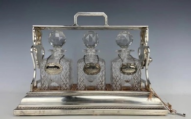 VICTORIAN SILVER PLATED AND CUT CRYSTAL TANTALUS
