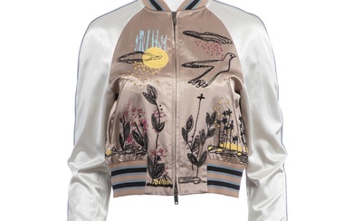 Valentino A rose coloured jacket with embroidery, zipper down the front, silver...