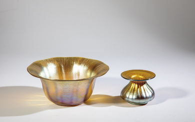 Vase and bowl ''Favrile'' L.C. Tiffany, New York, ca. 1900 Yellow, optically rib...