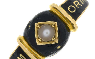 Victorian gold enamel split pearl mourning ring