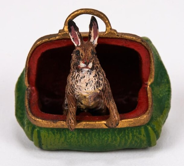 Vienna Cold Painted Bronze Rabbit In Bag