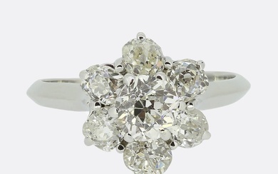 Vintage 1.48 Carat Old Cut Diamond Cluster Ring