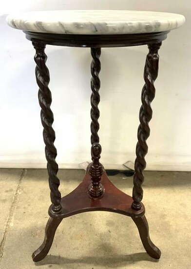 Vintage Marble Top Wooden Pedestal Side Table