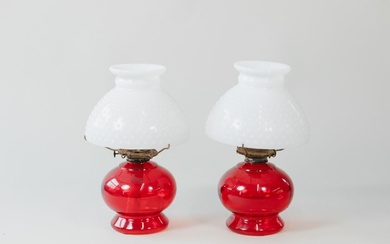 Vintage Red & White Glass Oil Lamps