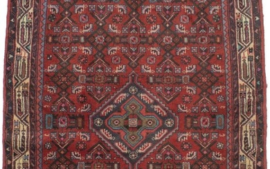 Vintage Tribal Floral Design Red 35X5 Hand-Knotted Oriental Rug Wool Carpet
