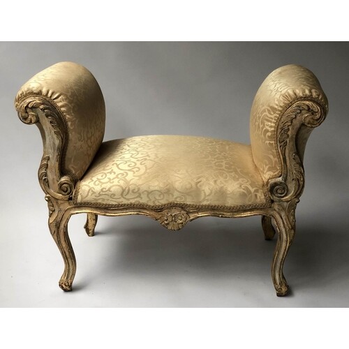 WINDOW SEAT, French Louis XV style grey parcel gilt with fol...