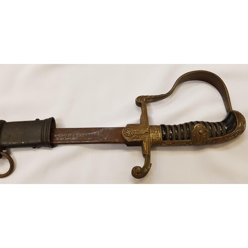 WWII GERMAN OFFICERS SWORD with a pitted 76cm blade marked E...