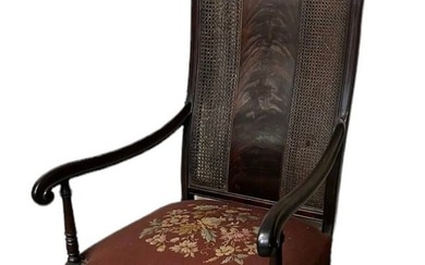 William and Mary Style Parlor Chair w/ Needlepoint Seat and Came Back - 49"T - 25"W - 27"D