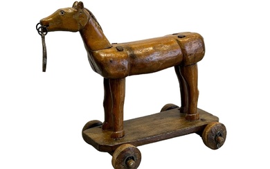 Wooden Child's Horse Pull Toy 21"H, 25"L, 13"W