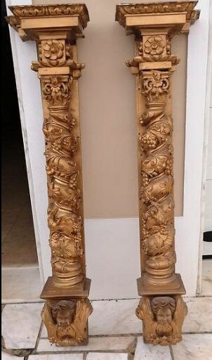 two Salomonic Baroque altar columns, 18th century walnut - Baroque - Wood - 18th century