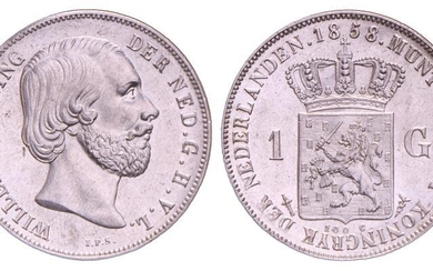 1 Gulden Willem III 1858. FDC (haarlijnen).