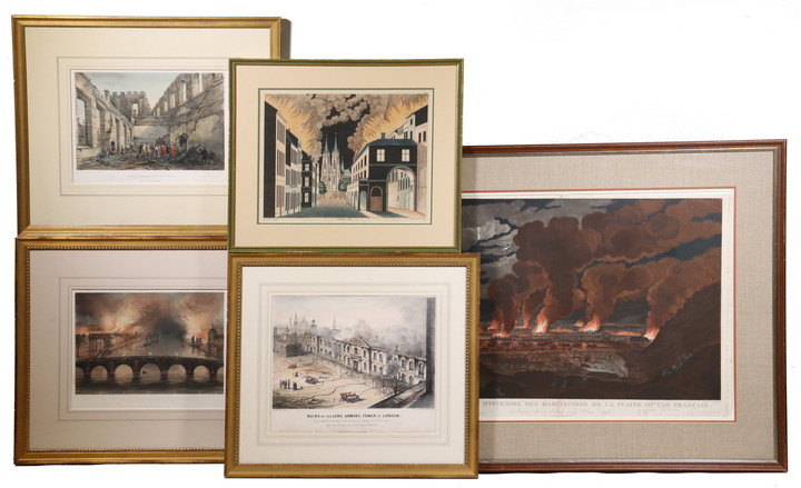 (10) EARLY LITHOGRAPHS DEPICTING FIRE DISASTERS, FROM A