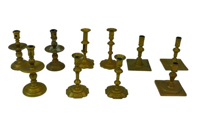(10) brass candlesticks. 17th, 18th, and