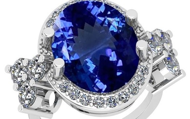 10.40 Ctw VS/SI1 Tanzanite And Diamond 18K White Gold Vintage Style Wedding Halo Ring