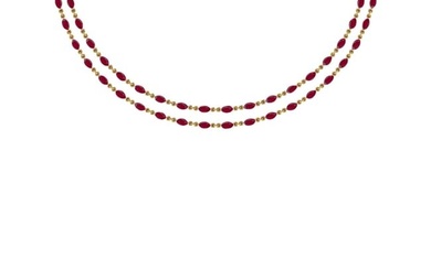 10.50 Ctw Ruby 14K Yellow Gold Double layer Necklace