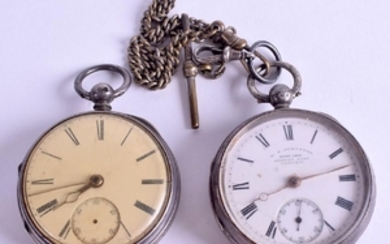 TWO ANTIQUE SILVER POCKET WATCHES. 4.5 cm wide. (2)