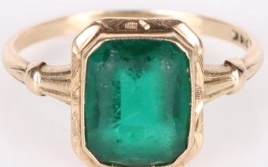 10K YELLOW GOLD ANTIQUE GLASS LADIES RING