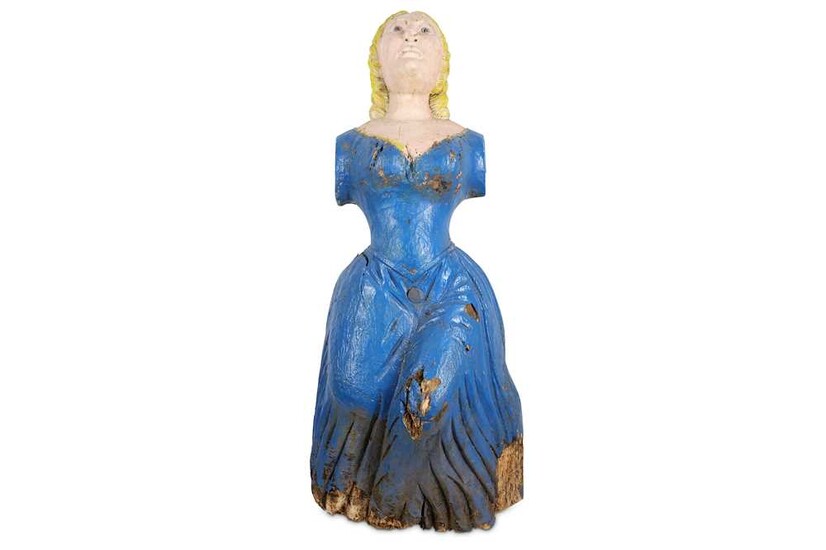 A CARVED WOOD SHIP'S FIGUREHEAD MODELLED AS A MAIDEN...