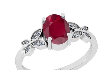 1.35 Ctw I2/I3 Ruby And Diamond 14K White Gold Engagement Ring