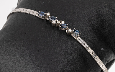 14 kt gold sapphire-brilliant-bracelet , WG 585/000, 4 bevelled sapphire-marquises...