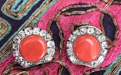 14K Coral and Old Cut Diamond Conversion Earrings