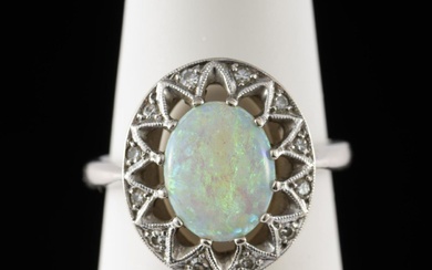14K White Gold, Opal and Diamond Ring