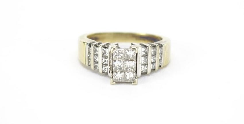 14ct gold diamond cluster ring, size M, 6.8g