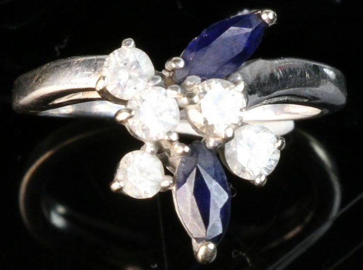14k White Gold Sapphire, Diamond Ring