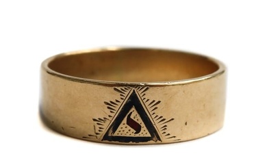 14k Yellow Gold and Enamel Masonic Men's Ring, Size 12