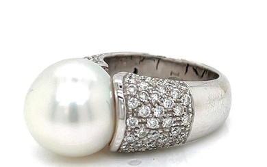 18K White Gold South Sea Pearl & Diamond Cocktail Ring