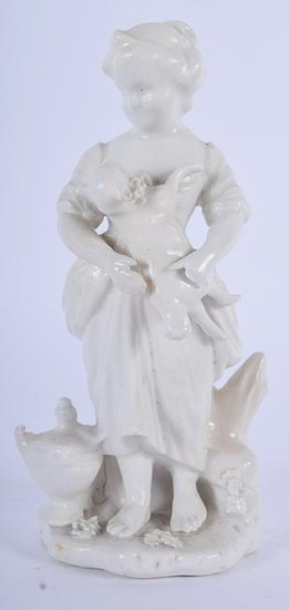 18TH C. DERBY RARE WHITE GLAZE FIGURE OF A GIRL HOLDING